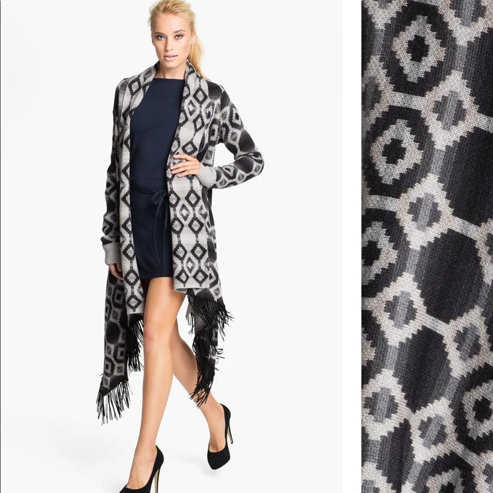 Haute Hippie Aztec Suede Fringe Merino Wool Cardigan